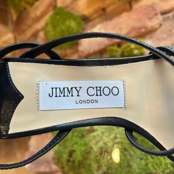 JIMMY CHOO Omna 230 Nori 85 Black Strappy Heels SZ 36.5 (6.5 US) - Picture 6 of 8
